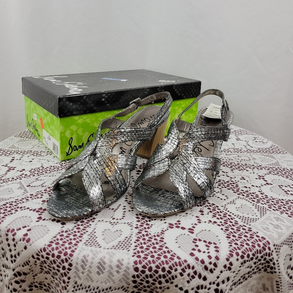 Sam Edelman Luna Silver Leather Strappy Heeled Sandals Size 7.5M